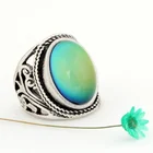 Silver Ring Antique Silver Plated Big Color Change Mood Oval Stone Ring Emotion Feeling Ring Size 7/8/9/10