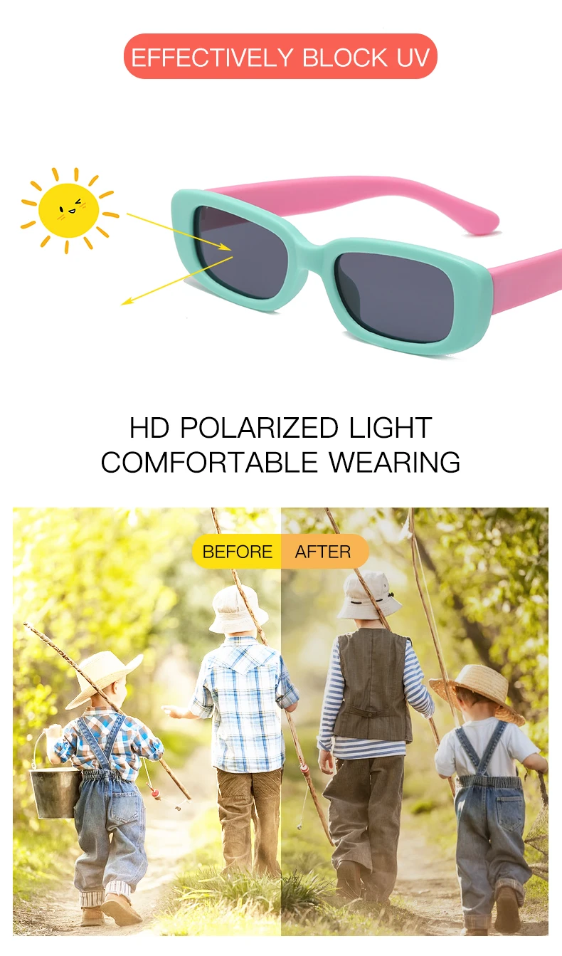 Children Polarized Sunglasses Kids Square Rectangle Sunglasses Tr90 Sun