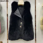 Vest Leather 2021 High Quality Real Fox Fur Vest Women Waistcoat Leather Fashion Jacket Gilet S7881