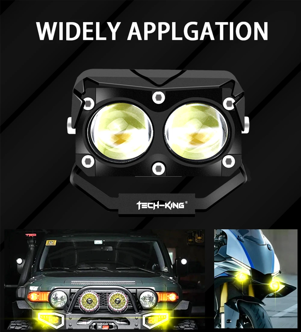 TECH-KING G02 Motorcycle parts 3 Colors All-In-One 90W Ip67 Waterproof Led Spotlight For Motorcycles Matrix Led Laser Spotlight