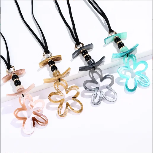 New Design Fashion Women Necklace Jewelry Colorful Acrylic handmade Long Wax Cord Necklace Girls Geometry Necklace.png
