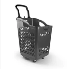 Basket Shopping Trolley Large Volume Plastic Basket Supermarket Shopping Trolley With 4 Wheels Hand Push Basket