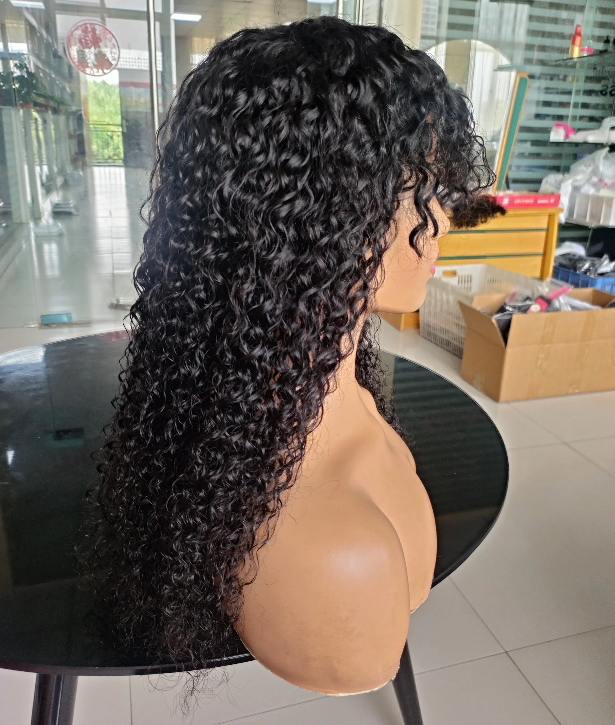 Factory Full Machine Made Wigs Virgin Cuticle Aligned Hair Non Lace Wigs Natural Color Curly Human Hair Wigs With Bangs