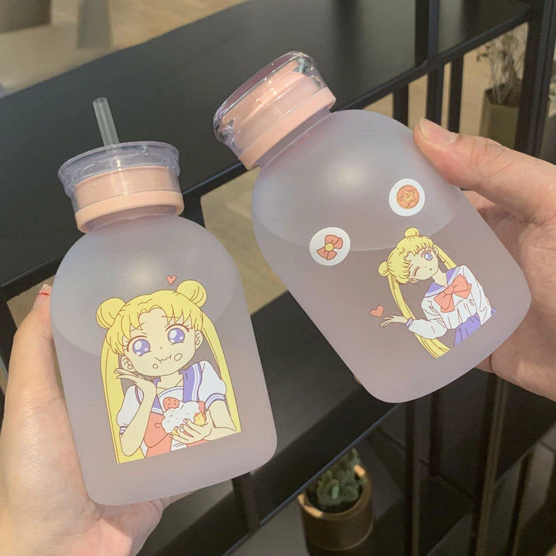 Cute Sailor Moon Glass Water Bottle Girls Creative Pink Drinking Student Cup Hot 