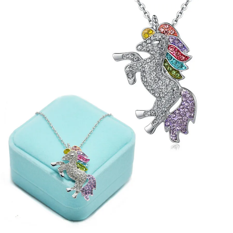 New Unicorn Multi-Colored Crystal Women Girls or Childs Necklace Pendant 