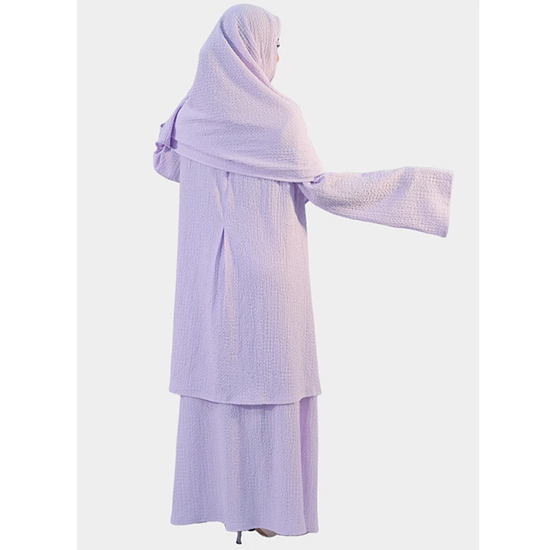 Middle East Pleated Embossed Fabric Cape Style 2pcs Breathable Modest Set Luxury Abaya Muslim Abaya Dress supplier