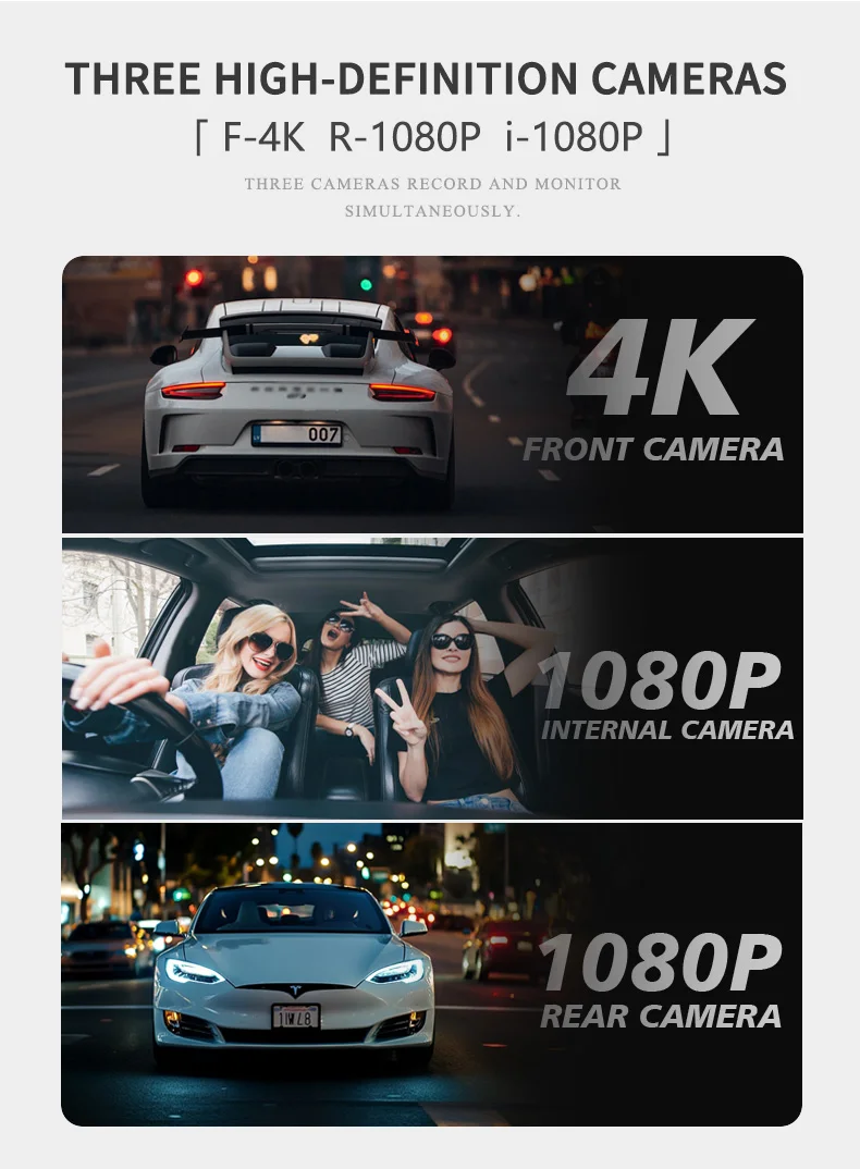 Dash Cam WIFI Front In-car Rear 4k Dvr 3 Channel 4k GPS Black Box with 3.16 Inches for Wireless Discreet Hidden Installation factory