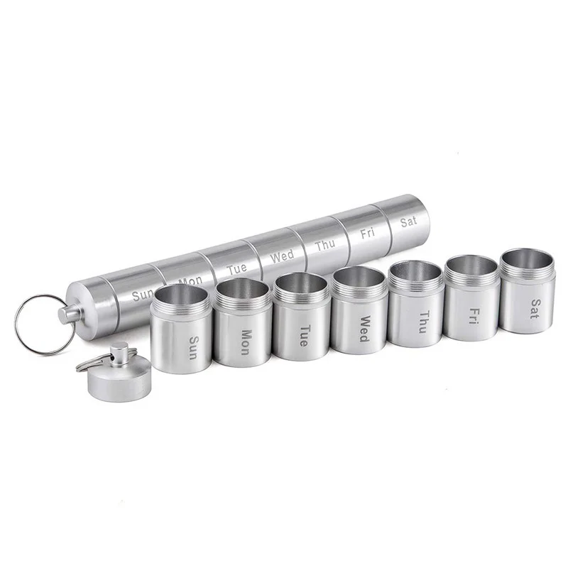 7-Day Portable Travel Keychain Waterproof Aluminium Pill Storage Cases