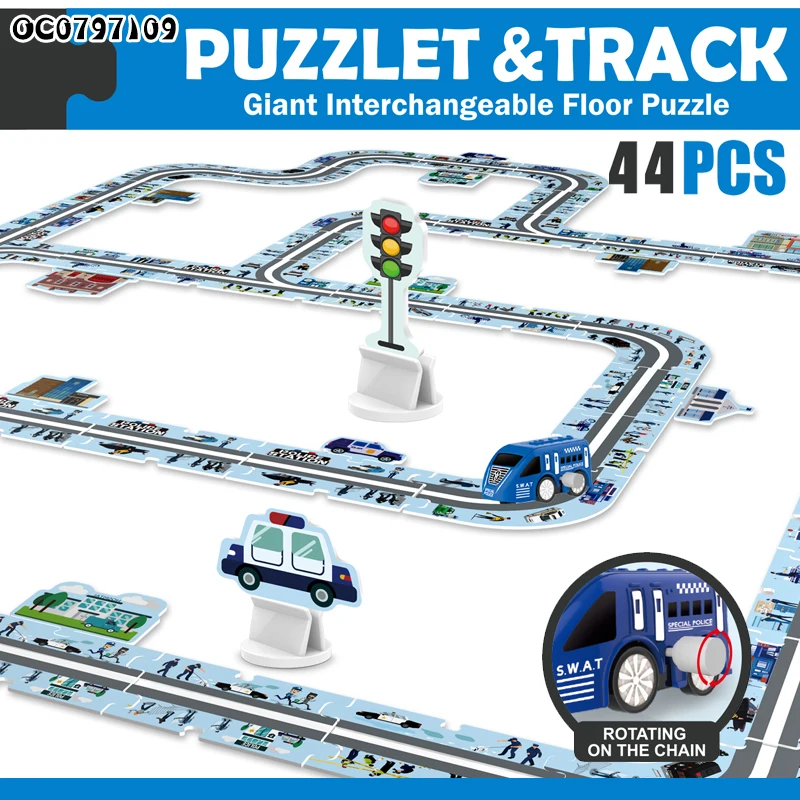 Police theme new novelty toys kids diy assembly puzzle board game track with wind up new toy car for boys