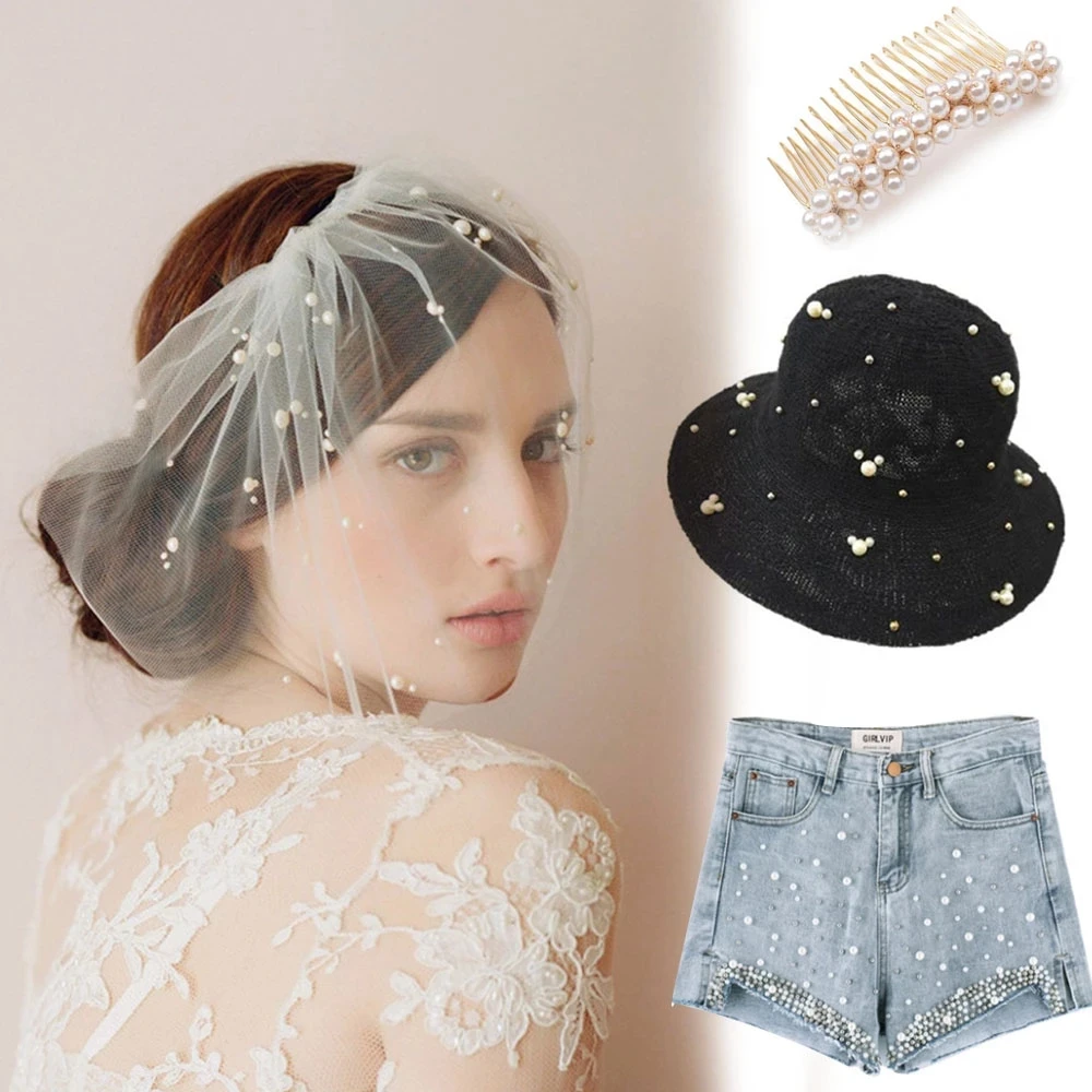 Hot-selling multi color saltwater pearls with rivets colorful pearl for wedding veil