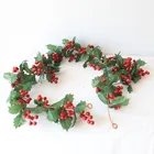 5.9 Ft Artificial Foliage Greenery Red Berry Christmas Garland For Home Xmas Fireplace Indoor Out Door Decoration