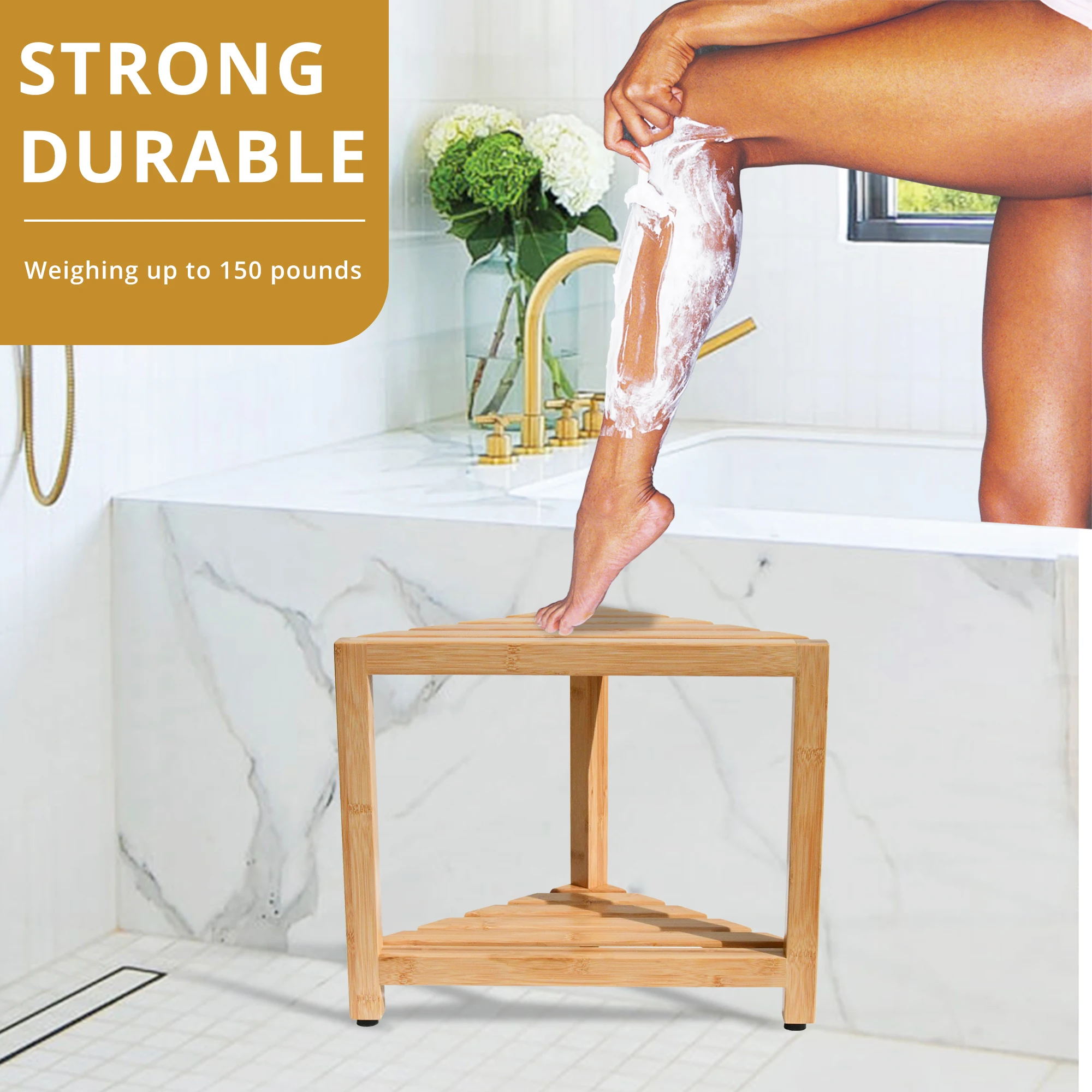 Natural Bamboo corner shower bench,Solid Surface Shower Bench Bathroom Accessories