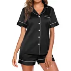 Sleepwear Women's Breathable Sleepwear Short Sleeve Pijama 2 Piece Silk Pyjamas Summer Satin Pajama Set