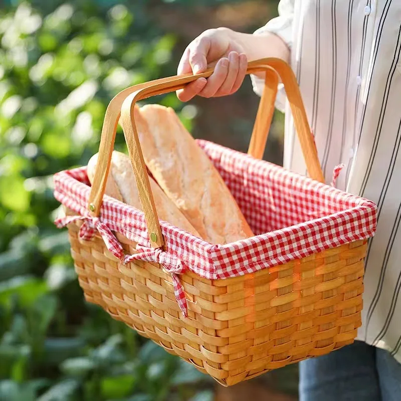 Custom Wicker Foldable Woven gift basket in bulk wicker Picnic Tableware Storage basket