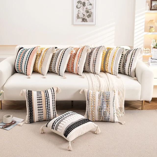 Solid color herringbone pattern embossed stripe pillow living room sofa bedroom cushion cover