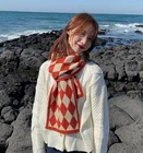 Scarf High Quality Vintage Womens Winter Thick Argyle Intarsia Knitted Scarf Women Cashmere Scarf