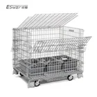 China Steel Stackable Wire Mesh Steel Storage Cages On Wheels