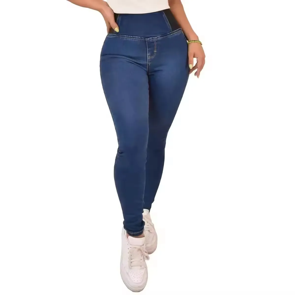 High waisted ladies slim jeans trousers,women plus size pencil denim ripped skinny jeans pant