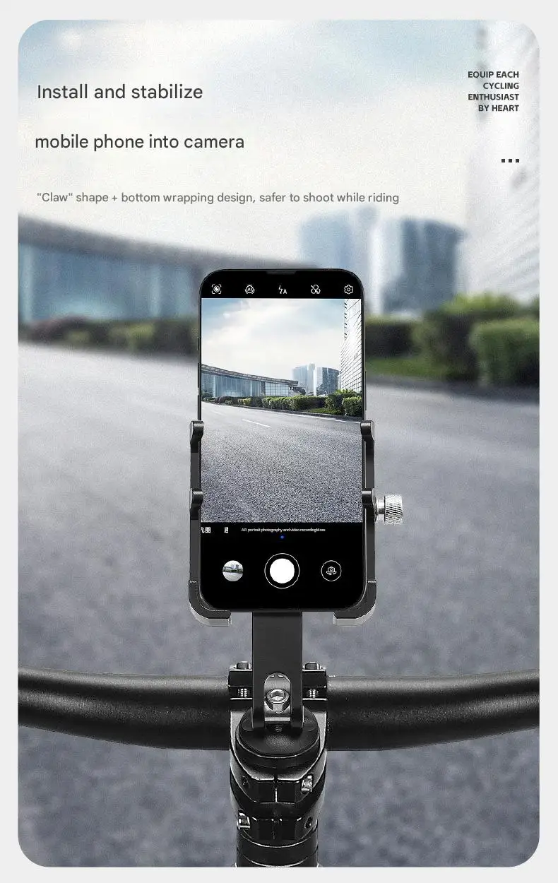 Universal Motorcycle Cell Phone Holder with Bottom Support Stainless Steel Black for Right Side Placement of Your Phone