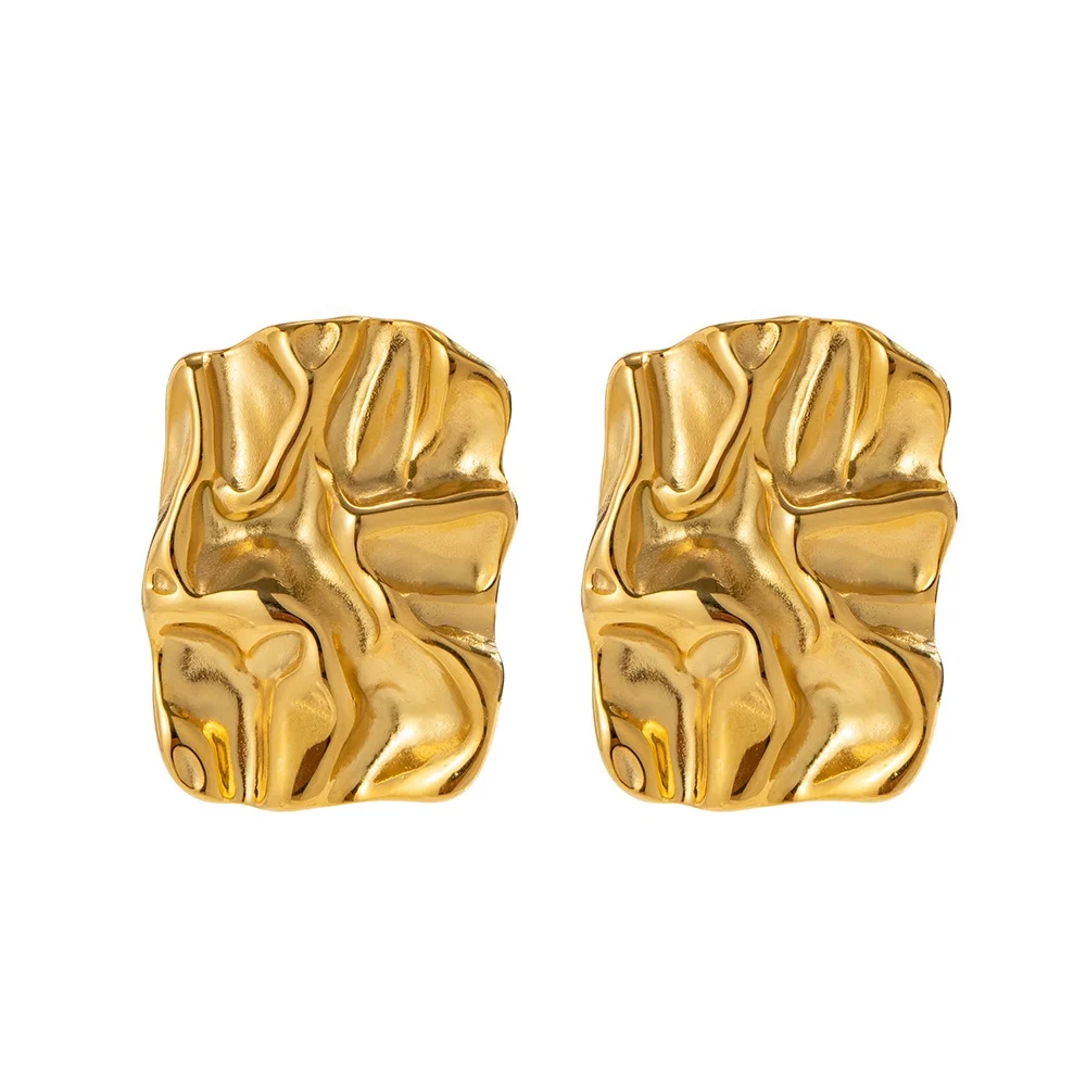 Tarnish free stainless steel gold plated irregular geometry shaped earrings for women
