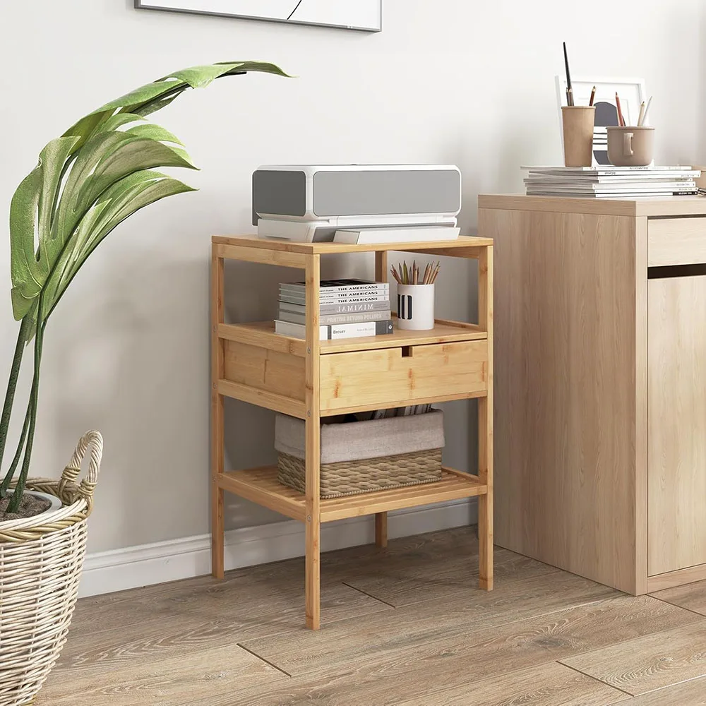 product bamboo nightstand with 2 storage shelves drawer multifunctional wood side table for small bedroom spaces accent design style-2