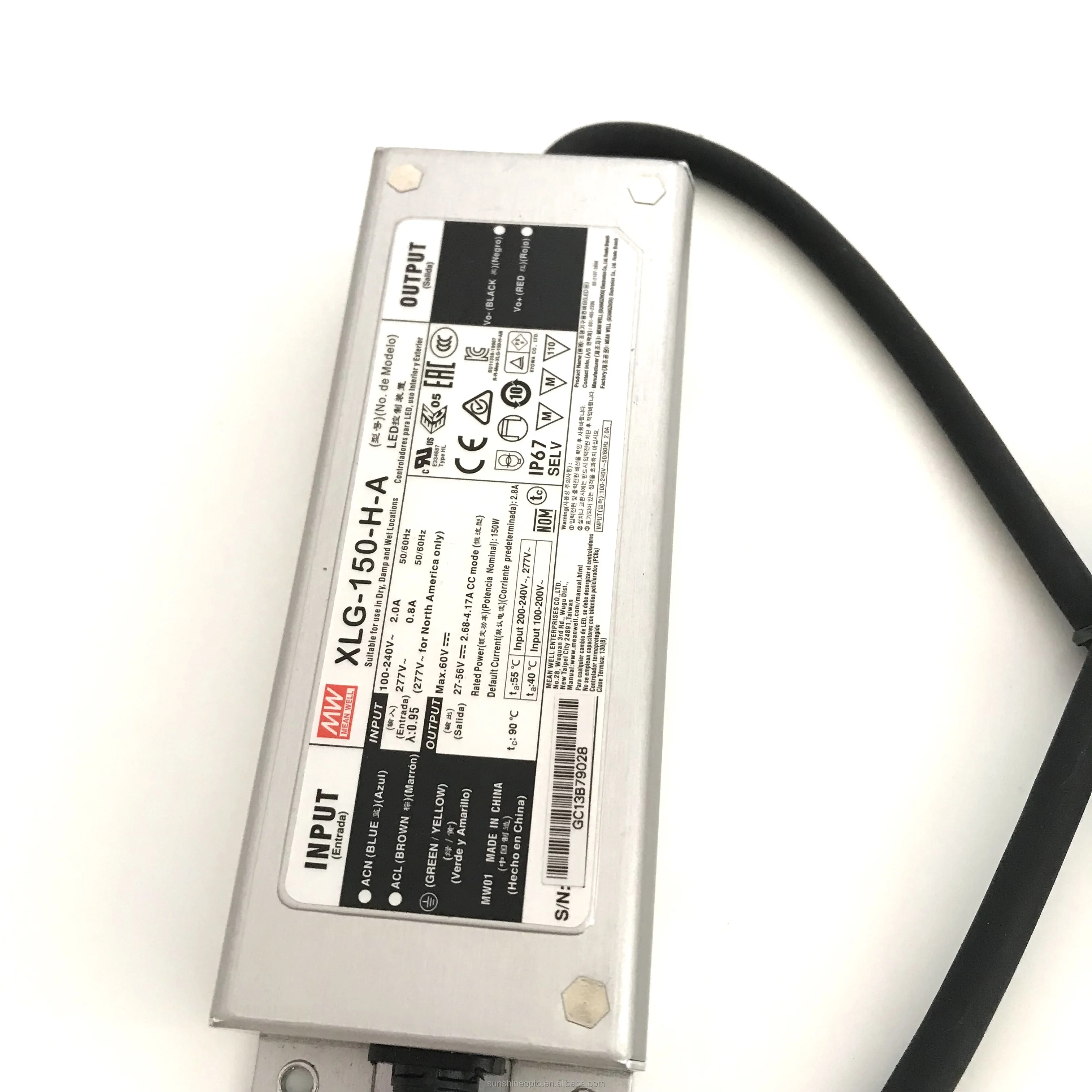 Meanwell Xlg-150-H-A 5 Years Warranty Ac170 265V 110 Volts Input 150W 36V 48V Led Driver