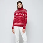 Women Women Casual OEM Round Neck Acrylic Christmas Jacquard Top Blouse Pullover Knitted Sweater