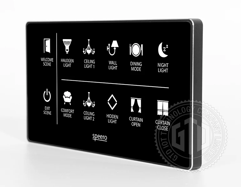 102 188mm Black Tempered Glass With Zinc Alloy Frame Smart Touch Wall