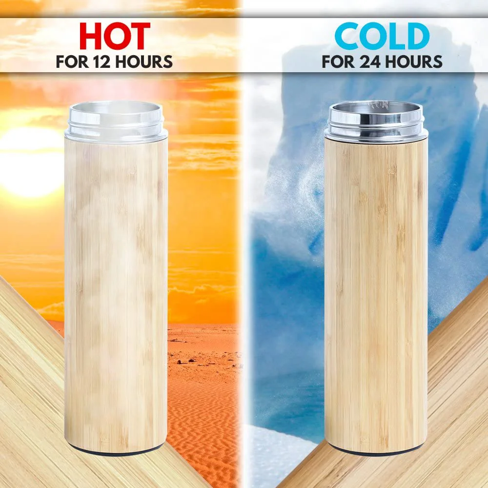 Double wall  thermos insulated eco friendly bamboo stainless steel water bottle With The Filter