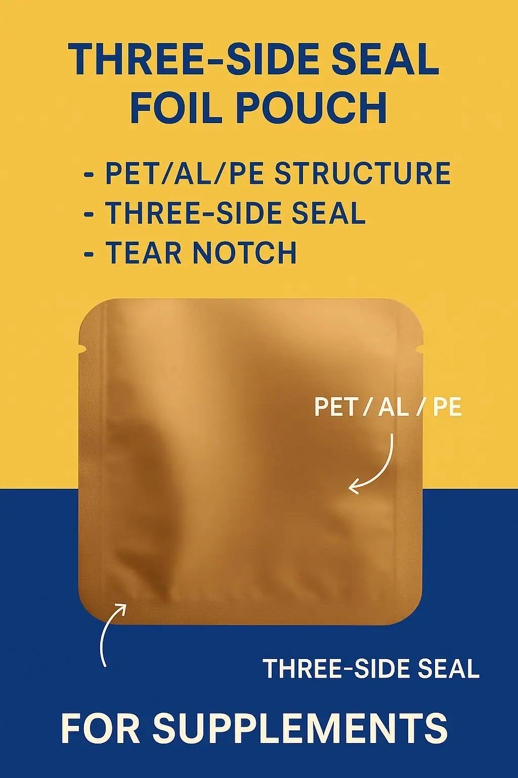 Food Grade Three-Side Seal Aluminum Foil Pouch for Collagen Powder and Vitamin Supplement Packaging - detail 4
