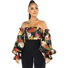 Women's Women Factory Wholesale Fashion Floral Print Women'S Sexy Lantern Sleeve Off-Shoulder Top