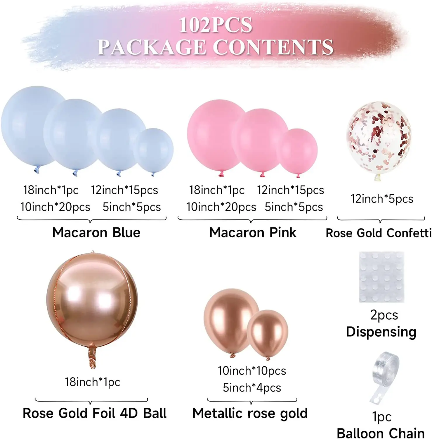 Macaron Pink Blue latex balloon Metal Rose gold confetti wedding birthday party balloon set