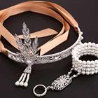 Pearl 1920s The Great Gatsby Multi-layered Pearl Crystal Bridal Ring Bracelet And Chain Set