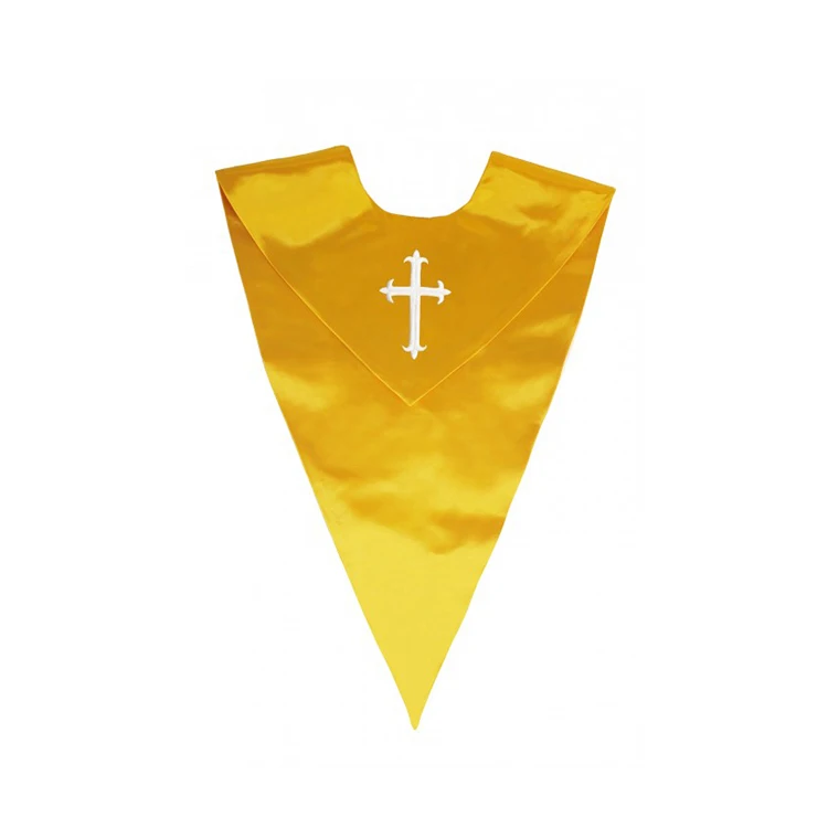 Finest Quality Plain Colors Lightweight V Church Stole Satin Choir Stole with Embroidery Cross details