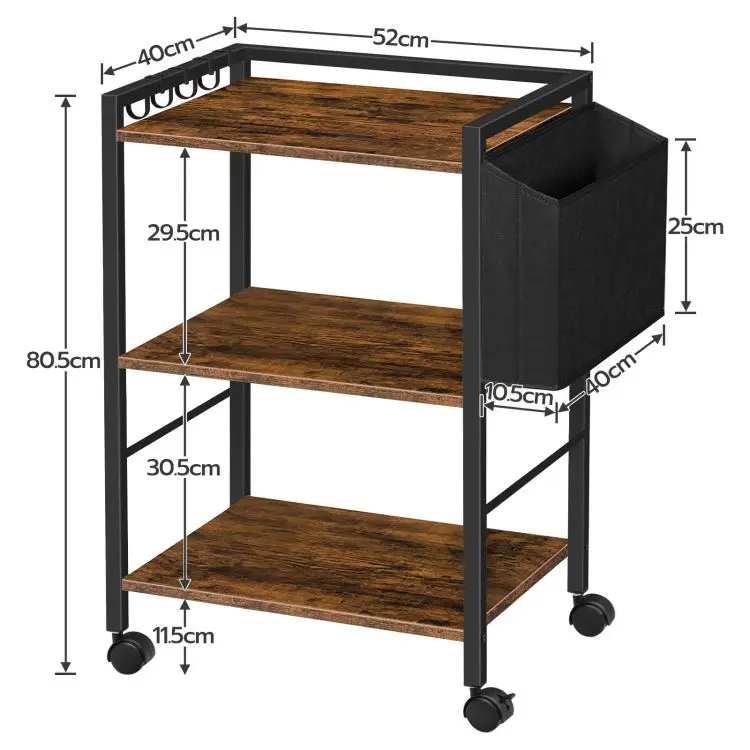 Wholesale 21PS Industrial Style 3-Tier Printer Table Rustic Office Organizer Desk with Wheels Rolling Cart with Storage Shelf