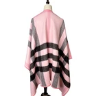 Luxury Design Women 100% Pure Wool Shawls Pink Grid Check Winter Warmer Cloak Cape For Ladies