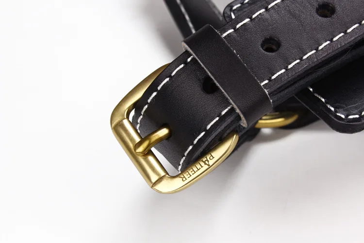 Adjustable Black Cowhide Pet Harness Leather Durable Dog Leash Collar For Large Dogs