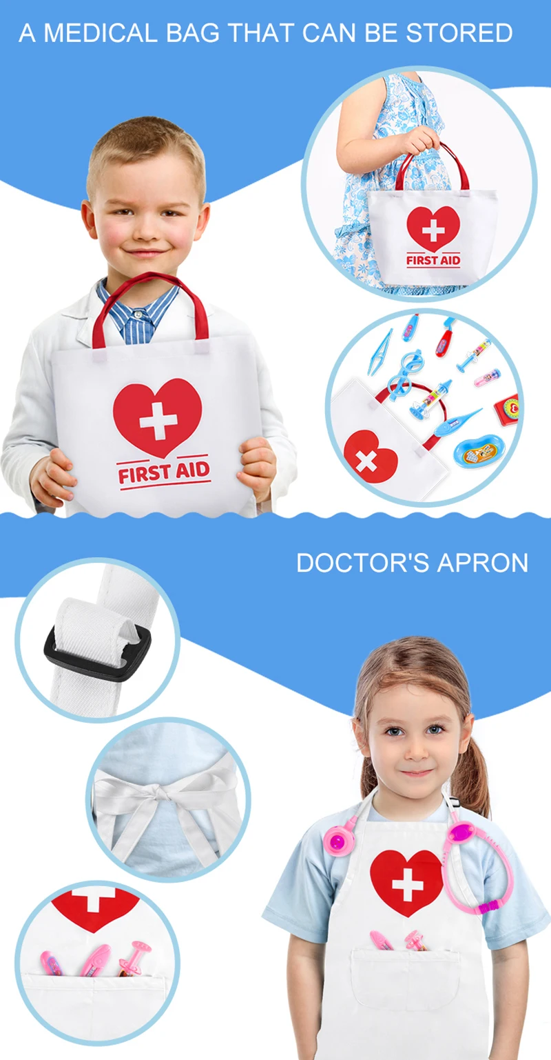 Pink Hospital Medical Play Set Boys Girls Dentists Play Toy Pretend Nurse Play Games Medical Tools Set with Medical Tools Bag