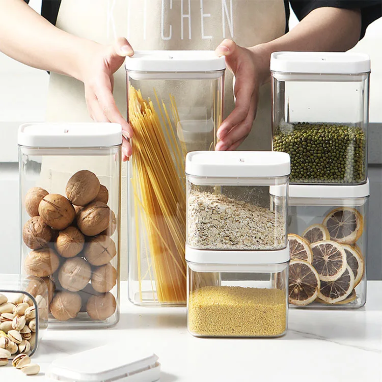 Kitchen Pantry Organization Clear Food Storage Container Spaghetti Jars with white lid