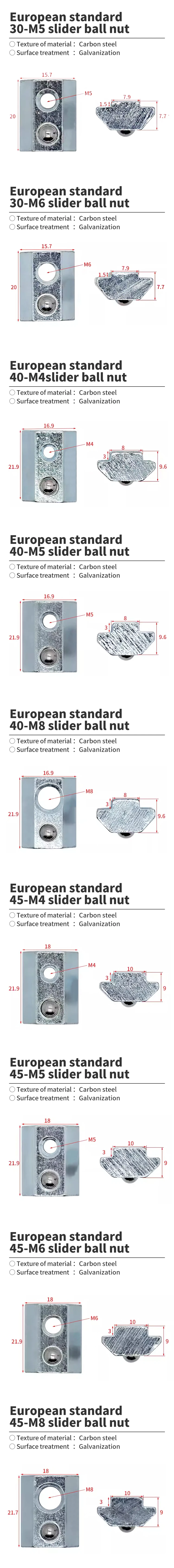 304045 Profile Elastic Nut, Marble Spring Plate Nut, Pre Installed Slider Nut, Steel Plate Semi-circular Steel Ball Slider Nut details