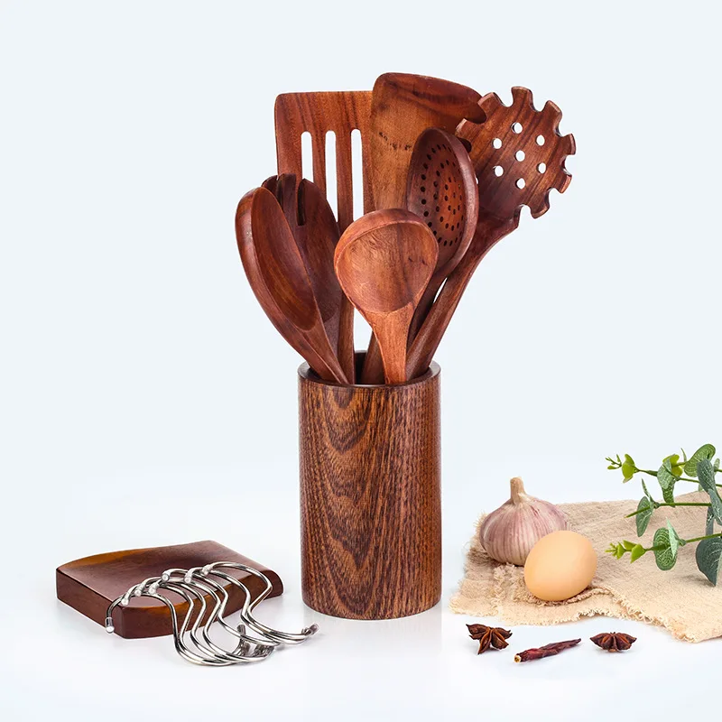 Nonstick Wood Kitchen Utensil Cooking Spoons Natural Teak Kitchen Utensils Set