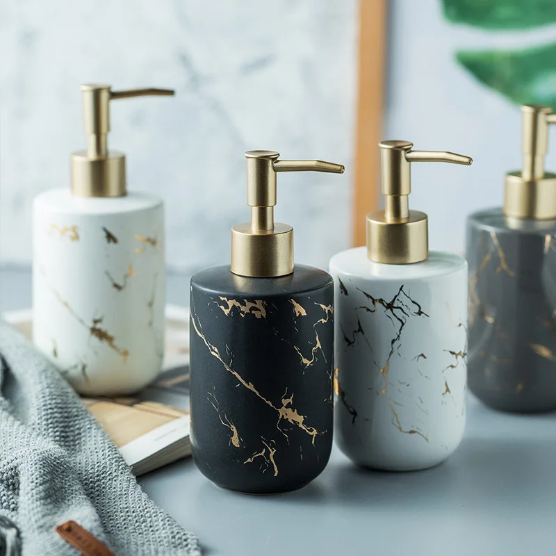 Nordic Simple Ceramic Hand Sanitizer Bottle Shampoo Shower Gel Disinfectant Bottle Bathroom Toilet Press Bottle