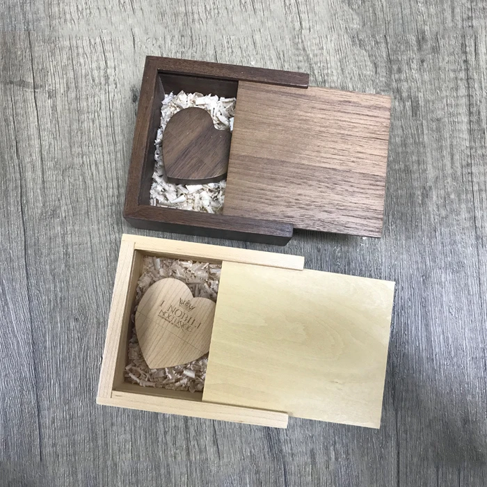 Walnut Wooden Heart USB Flash Drive Engraved Custom Box Wedding Pendrive 3.0 8GB