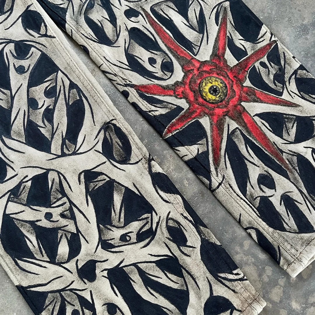 product vintage white denim jeans mencustom digital paint gothic printed denim pantstrendy streetwear apparel manufacturer-4