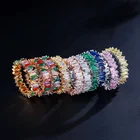 Gold Real Gold Plated Geometric Color Zircon Ring Women Jewelry