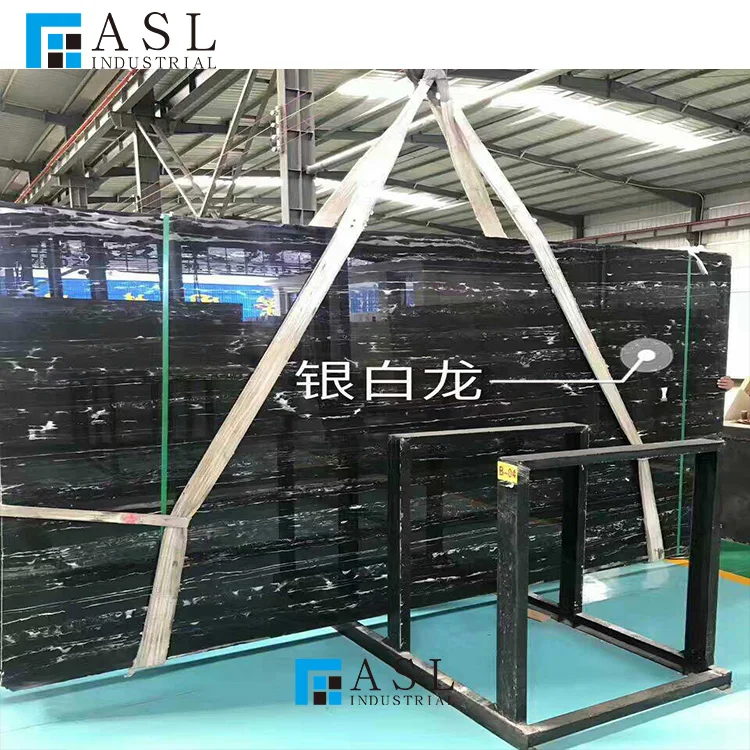 Factory direct cheap price natural china marmore black and white dragon silver portoro/potoro Italy marble slab