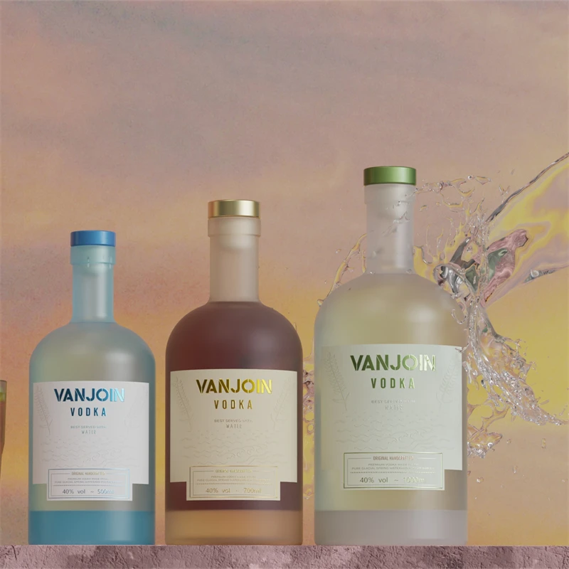 Vanjoin Custom 200ml 375ml 500ml 750ml 1000ml Empty Flint Glass Liquor Wine Vodka Tequila Bottle With with Cork Top