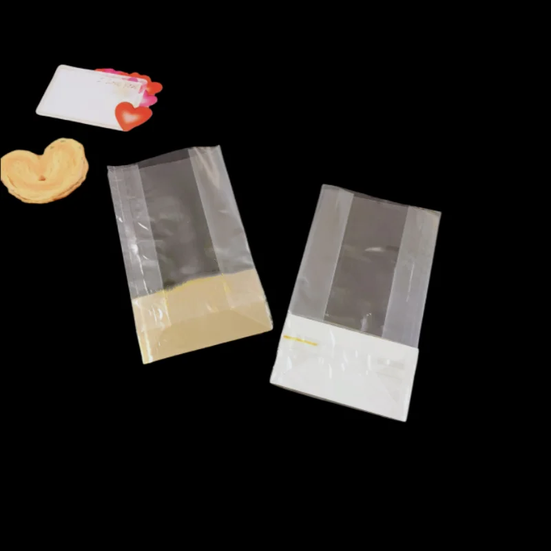 Handmade Transparent Gold Paper Card Cookie Packaging Bag Recyclable Square Bottom Bag Snacks Snowflake Pastry Baked Goods Bags