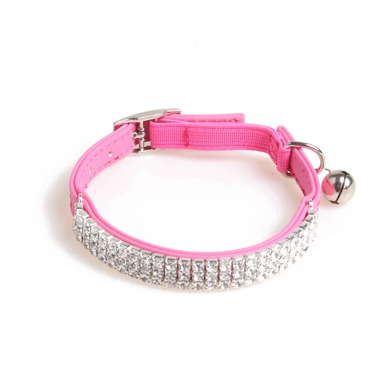 Wholesale Rhinestone Dog Cat Collar High Quality Pu Leather Puppy Cat Collar with Bell