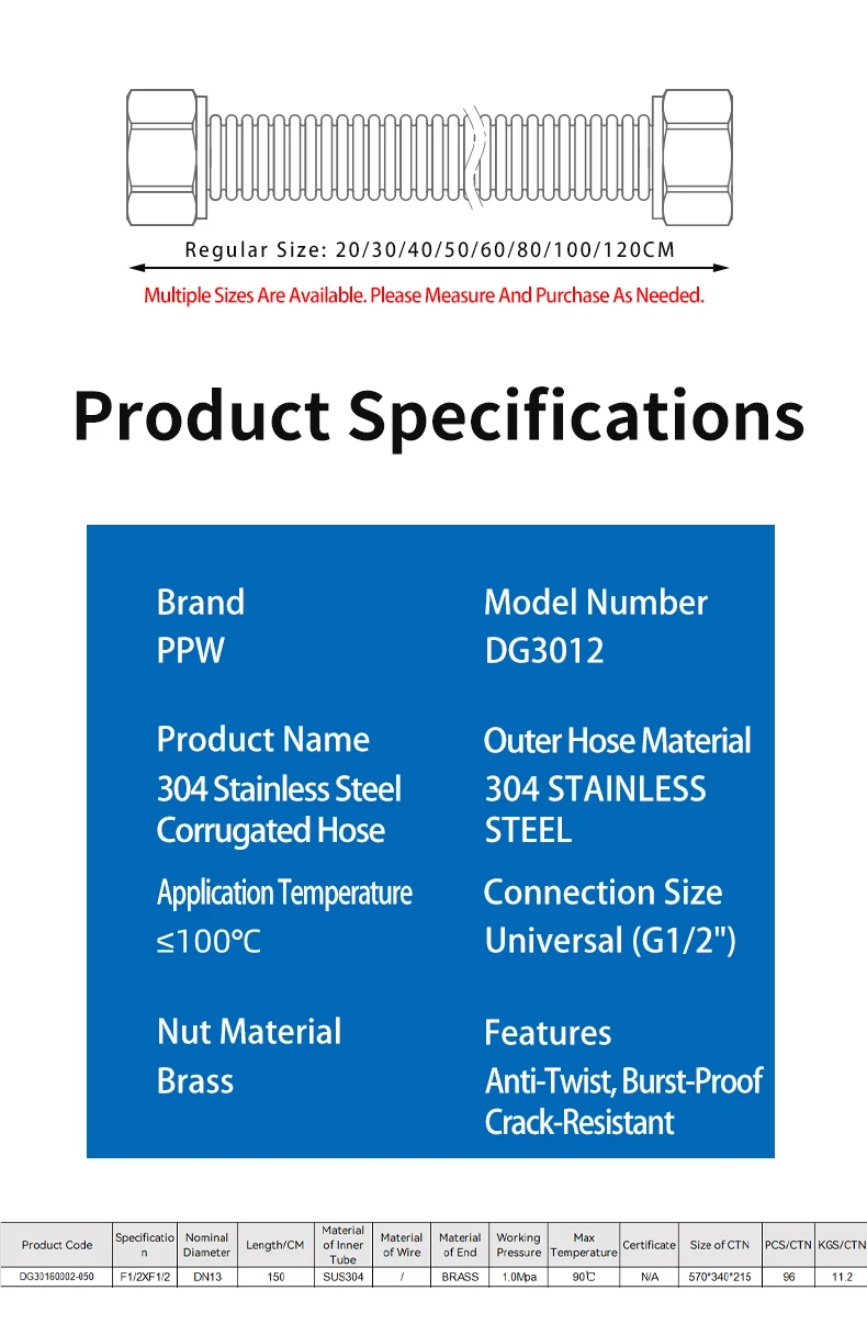 304 Stainless Steel Corrugated Hose Flexible Metal Pipe for Gas Water High Temperature Resistance Durable details